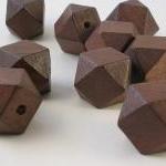 10 Dark Brown Faceted Wood Cube Beads (wb49)
