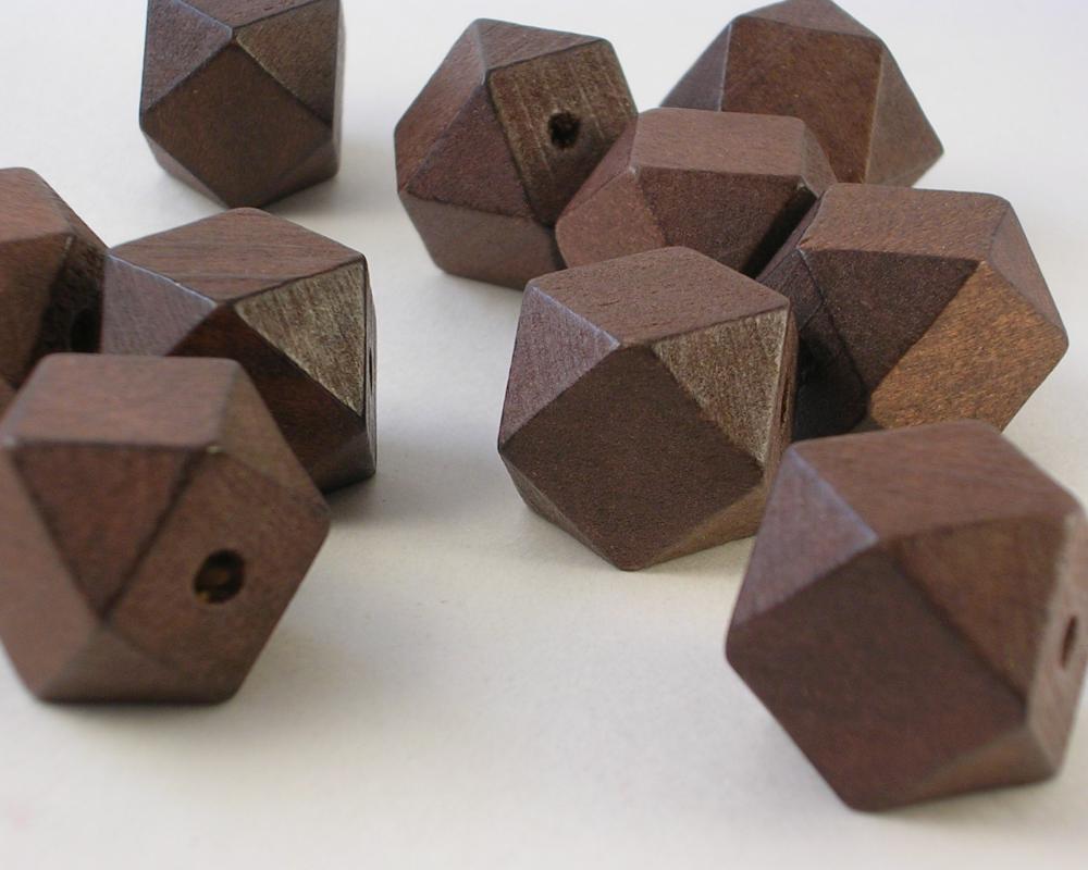 10 Dark Brown Faceted Wood Cube Beads (wb49)